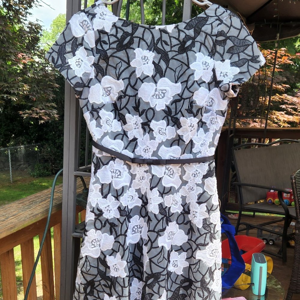 ⚡️Erin Fetherston Black and white Embroidered Flower Lace mini Dress sz 4 EUC